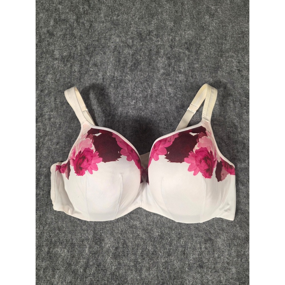 Womens Bra 42DD Underwire White Pink Floral Full Coverage Cacique Lane Bryant